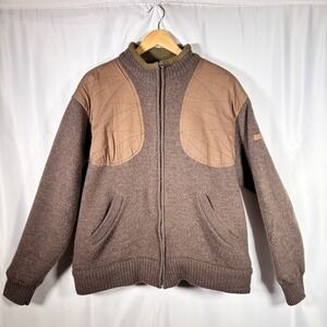 Beretta Quilted Shoulder Patches Sherpa Lined Wool Full Zip Sweater Jacket Large